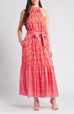 Cleobella Janice Satin Halter Maxi Dress in Jaipur Ikat Print