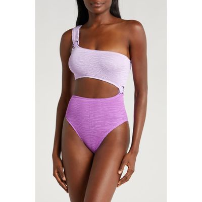 CLEONIE Cutout One-Shoulder One-Piece Swimsuit in Lilac Violet 