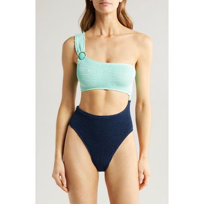 CLEONIE Cutout One-Shoulder One-Piece Swimsuit in Ocean/Navy 