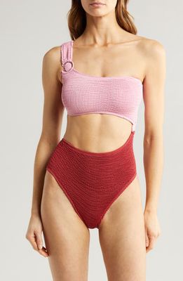 CLEONIE Cutout One-Shoulder One-Piece Swimsuit in Rhubarb/Blossom