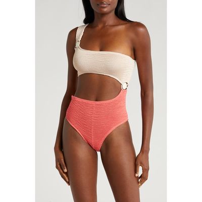 CLEONIE Cutout One-Shoulder One-Piece Swimsuit in Shell And Coral 