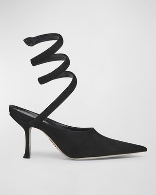 Cleopatra Suede Snake-Wrap Pumps