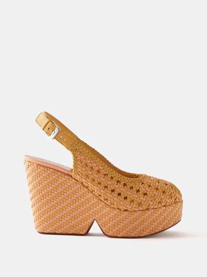 Clergerie - Dolka Woven-leather Slingback Platform Sandals - Womens - Yellow Pink