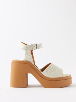 Clergerie - Nelio Croc-effect Leather Platform Sandals - Womens - Ivory