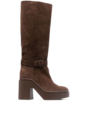 Clergerie suede 100 buckle boots - Brown