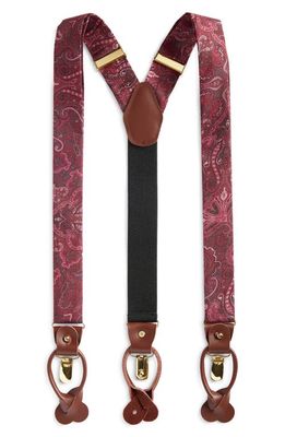 CLIFTON WILSON Burgundy Paisley Silk Suspenders 