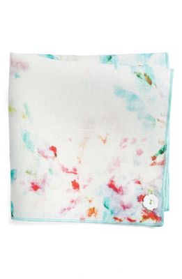 CLIFTON WILSON Floral cotton pocket square in Aqua/White