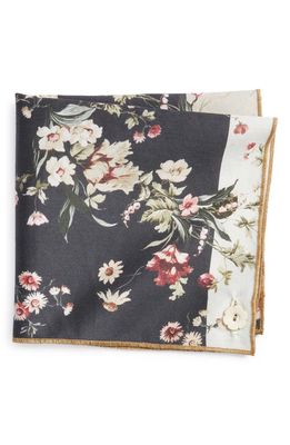 CLIFTON WILSON Floral Cotton Pocket Square in Black