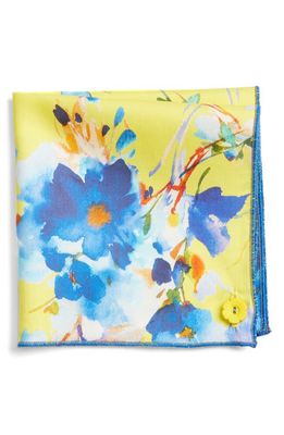 CLIFTON WILSON Floral Cotton Pocket Square in Yellow/Blue