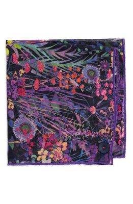 CLIFTON WILSON Floral Print Cotton Pocket Square in Purple