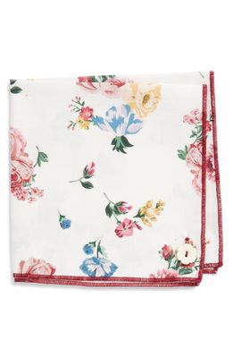 CLIFTON WILSON Floral Print Cotton Pocket Square in White