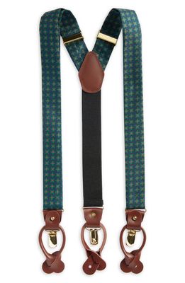 CLIFTON WILSON Floral Silk Suspenders in Dark Green 