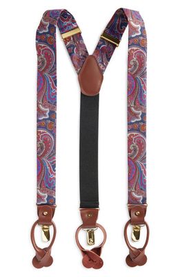 CLIFTON WILSON Grey & Fuchsia Paisley Silk Suspenders 