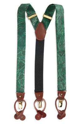 CLIFTON WILSON Hunter Green Paisley Silk Suspenders in Dark Green 