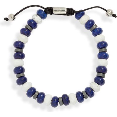 CLIFTON WILSON Men's Blue & White Stone Beaded Bracelet in Black 