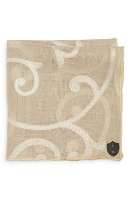 CLIFTON WILSON Paisley Linen Pocket Square in Beige/Gold 