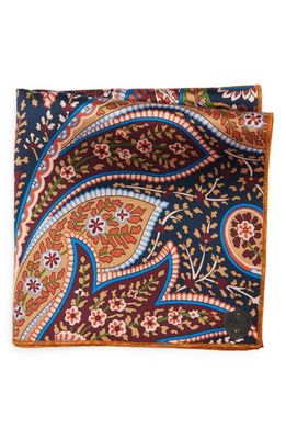 CLIFTON WILSON Paisley Silk Pocket Square in Tan 