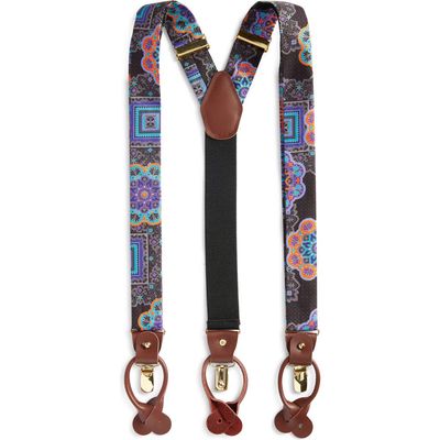 CLIFTON WILSON Paisley Silk Suspenders in Charcoal 