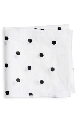 CLIFTON WILSON Polka Dot Embroidered Linen Pocket Square in Black