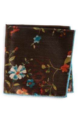 CLIFTON WILSON Print Silk Pocket Square in Brown