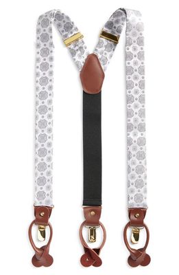 CLIFTON WILSON Silk Medallion Suspenders in Silver 