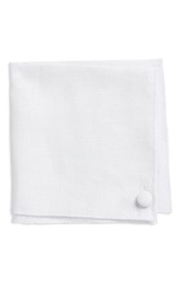 CLIFTON WILSON Solid Linen Pocket Square in White