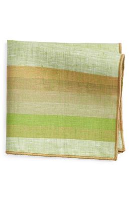 CLIFTON WILSON Stripe Linen Pocket Square in Olive