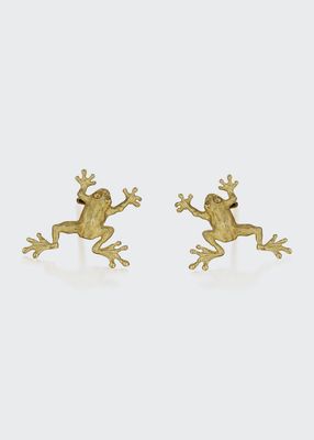 Climbing Tree Frog Stud Earrings in 18k Yellow Gold and Diamonds