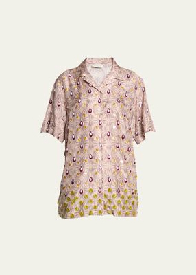 Clive Embroidered Short-Sleeve Silk Shirt