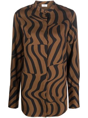 Closed abstract swirl collarless shirt - Brown