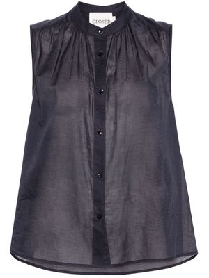 Closed band-collar sleeveless blouse - Blue