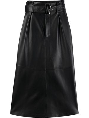 CLOSED belted high-waisted leather skirt - Black