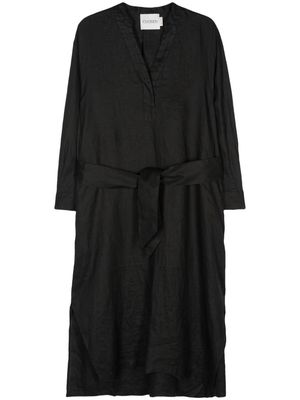 Closed belted linen dress - Black