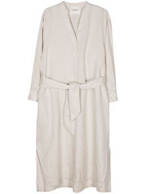 Closed belted linen dress - Neutrals