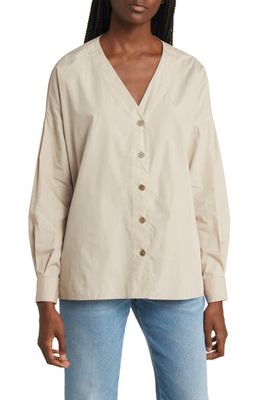 Closed Button Front Organic Cotton Shirt in Plaster Beige