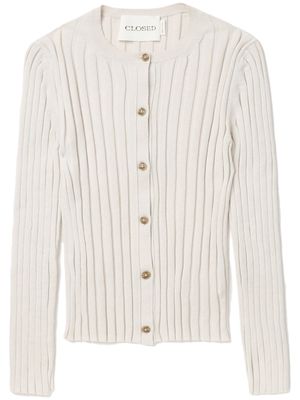 Closed button-up fine-ribbed cardigan - White