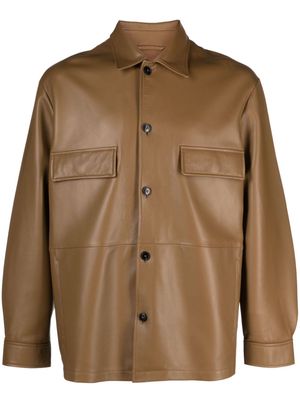 Closed button-up nappa leather shirt - Neutrals