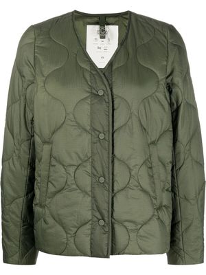Closed collarless quilted jacket - Green