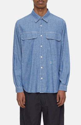 Closed Cotton Button-Up Utility Shirt in Mid Blue