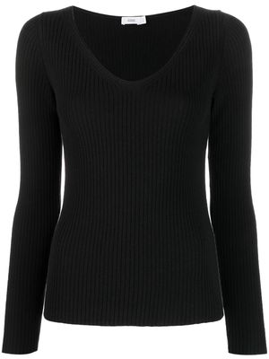 Closed cotton ribbed-knit top - Black