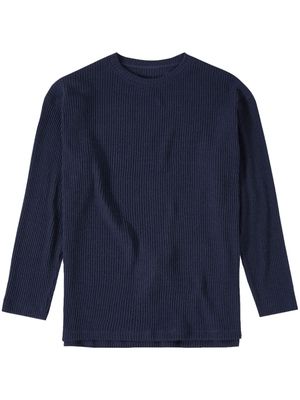 Closed crew-neck ribbed-knit jumper - Blue