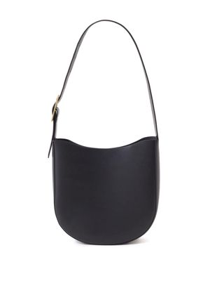 Closed curve-edge leather shoulder bag - Black