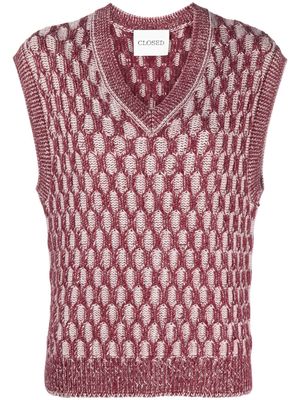 Closed diamond-pattern knit vest - Red