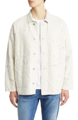 Closed Distressed Cotton Blend Twill Lab Jacket in Ecru