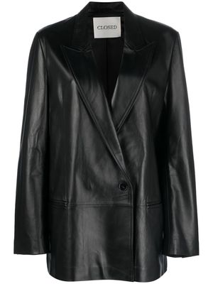 Closed double-breasted leather blazer - Black