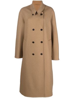 Closed double-breasted wool long coat - Neutrals