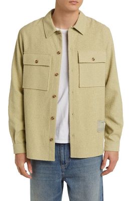 Closed Elbow Patch Cotton Blend Utility Shirt Jacket in Light Moss Green