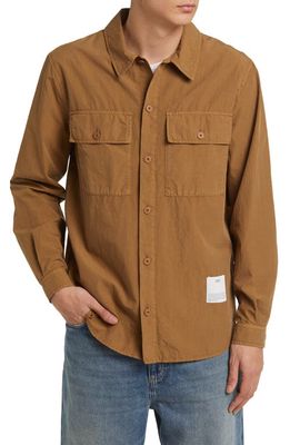 Closed Elbow Patch Cotton Blend Utility Shirt Jacket in Nutmeg