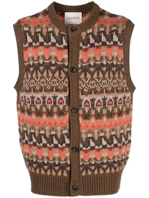 Closed fair-isle intarsia-knit vest - Brown