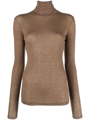 Closed fine-ribbed roll-neck jumper - Neutrals
